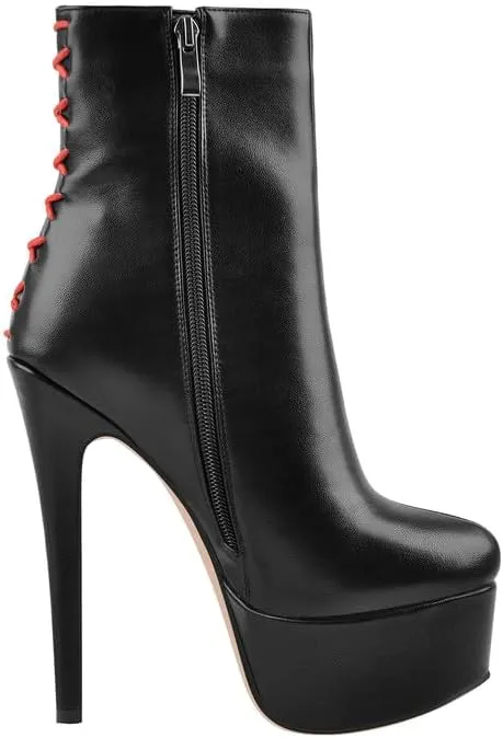 LISHAN Women's Platform 6in Stiletto Heel Black Ankle High Boots
