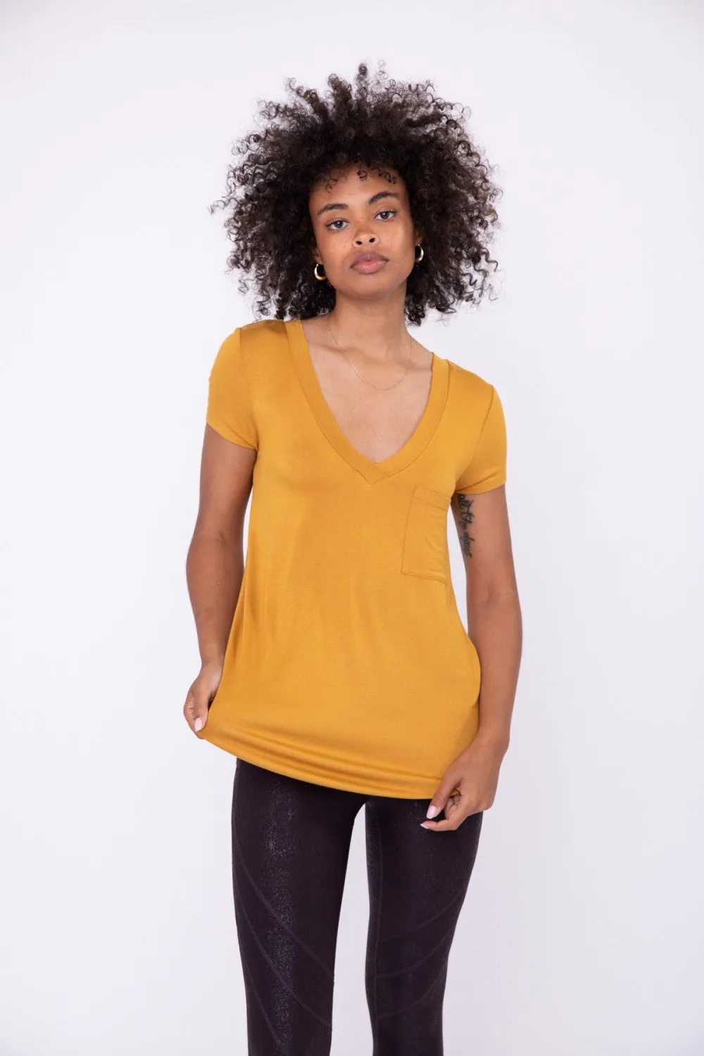 Longline Deep V-Neck Pocket Shirt