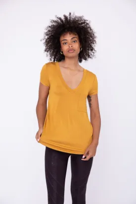 Longline Deep V-Neck Pocket Shirt