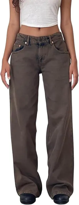 Low Rise Baggy Jeans for Women y2k Straight Wide Leg Boyfriend Trendy Cute Jeans White Long Denim Pants