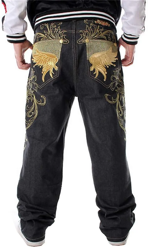 LUOBANIU Men's Black Baggy Jeans Hip Hop Loose fit 90s Vintage Cargo Denim Fashion Dance Skater Skateboard Pants