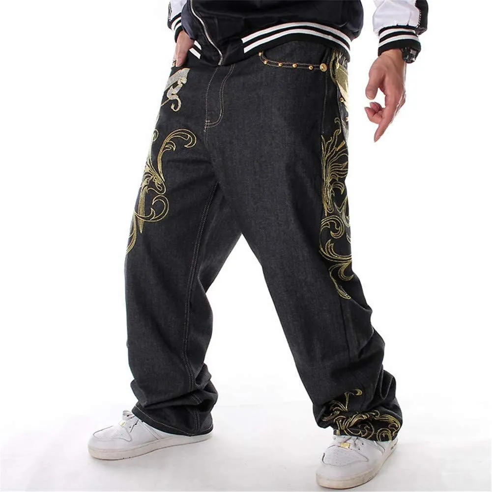 LUOBANIU Men's Black Baggy Jeans Hip Hop Loose fit 90s Vintage Cargo Denim Fashion Dance Skater Skateboard Pants