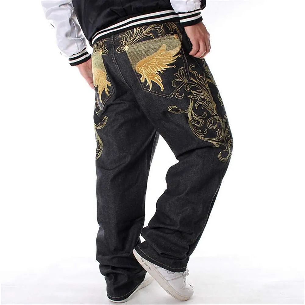LUOBANIU Men's Black Baggy Jeans Hip Hop Loose fit 90s Vintage Cargo Denim Fashion Dance Skater Skateboard Pants