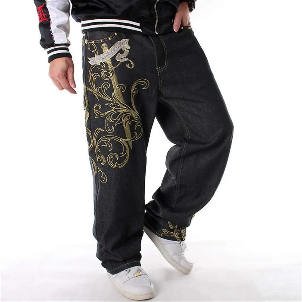 LUOBANIU Men's Black Baggy Jeans Hip Hop Loose fit 90s Vintage Cargo Denim Fashion Dance Skater Skateboard Pants