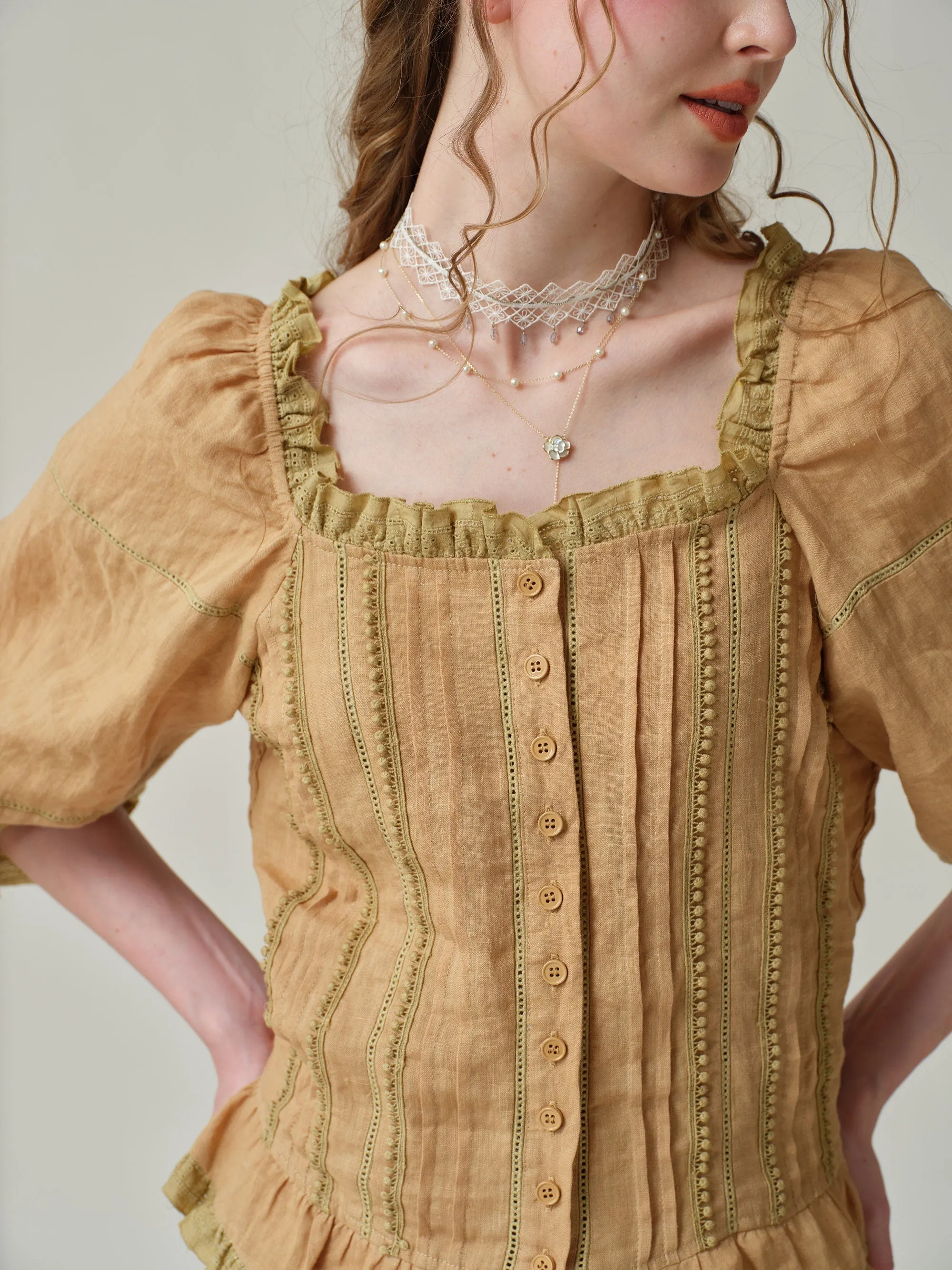 Martha 21 | Handmade lace linen blouse