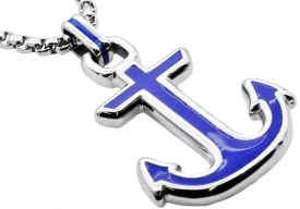 Mens Blue Stainless Steel Anchor Pendant