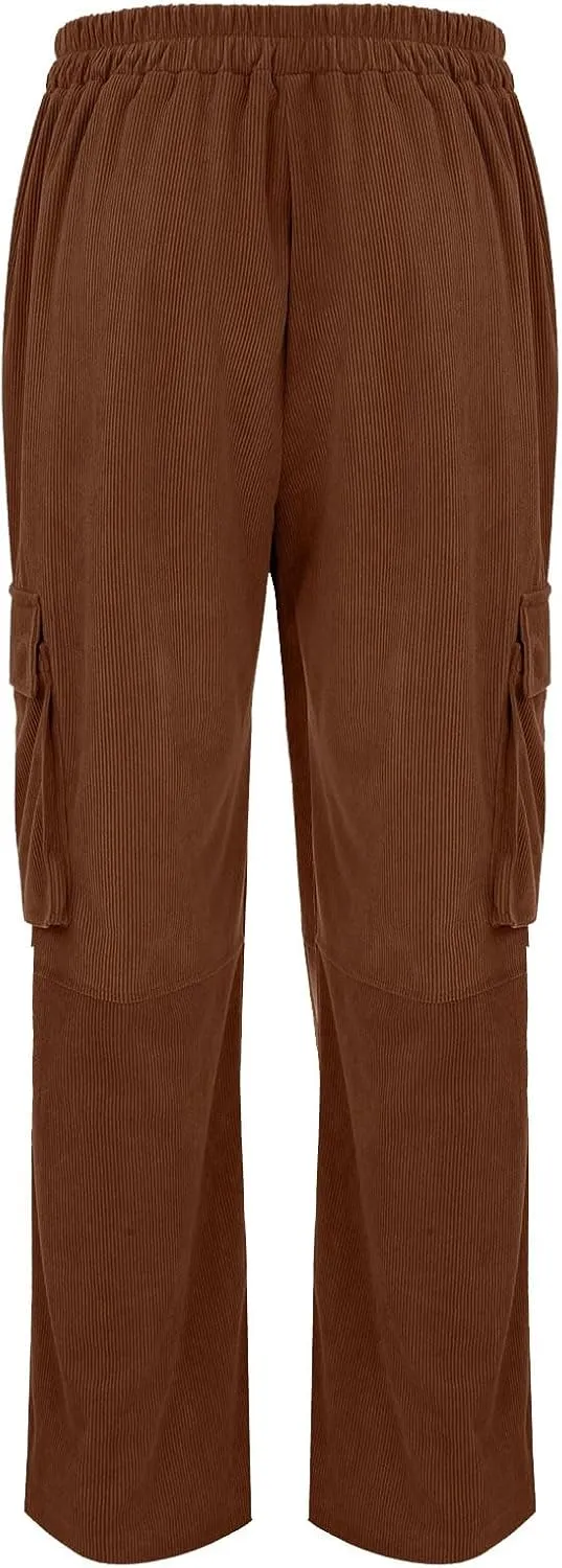 Mens Cargo Pants Plus Size Drawstring Elastic Waist Fall Work Pants Casual Plain Sport Trousers with Multi Pockets
