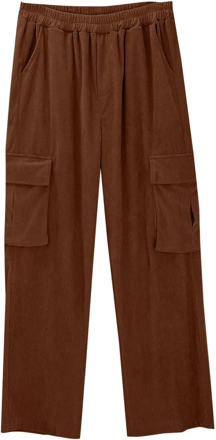 Mens Cargo Pants Plus Size Drawstring Elastic Waist Fall Work Pants Casual Plain Sport Trousers with Multi Pockets