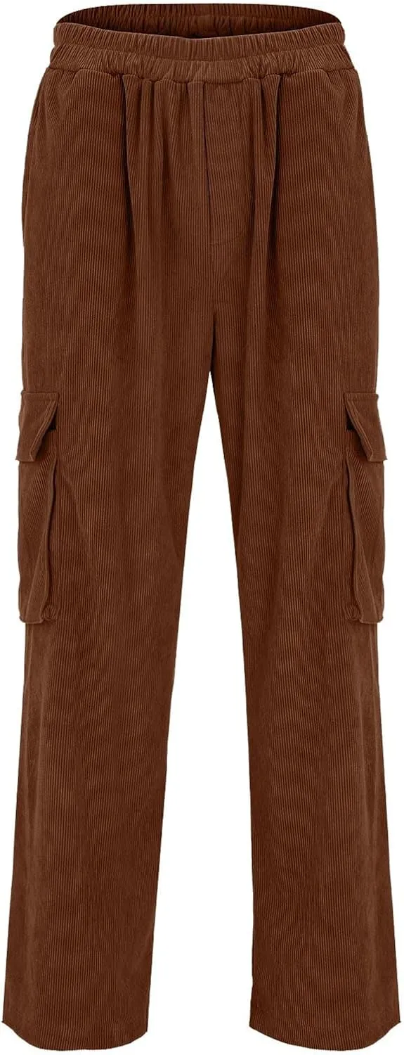 Mens Cargo Pants Plus Size Drawstring Elastic Waist Fall Work Pants Casual Plain Sport Trousers with Multi Pockets