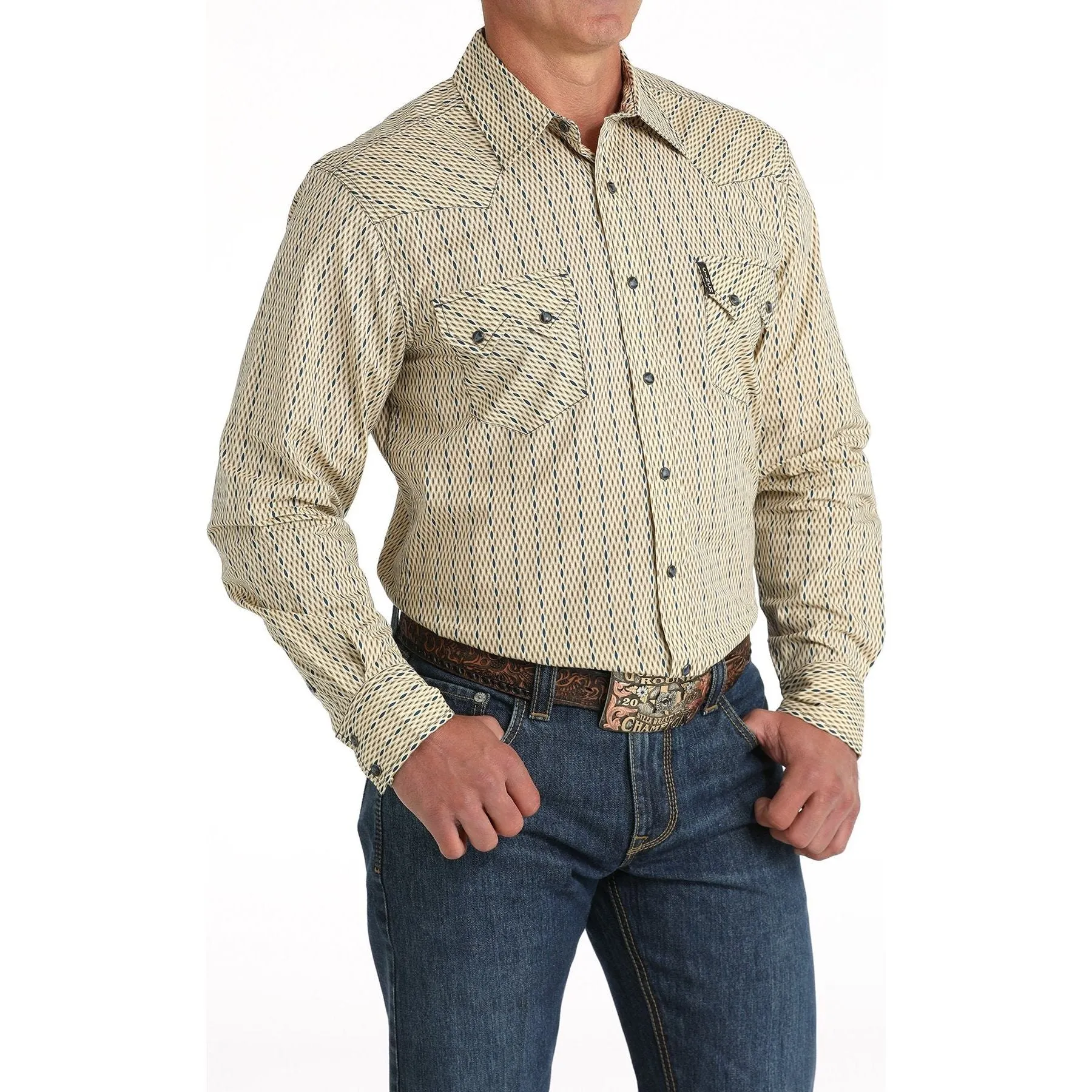 Men's Cinch Modern Fit Vintage Stripe Snap Front Western Shirt - Cream