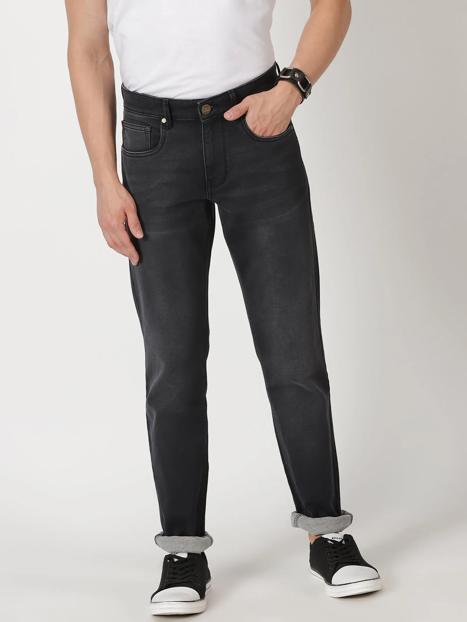 MEN'S DK GREY SOLID JASON FIT JEANS