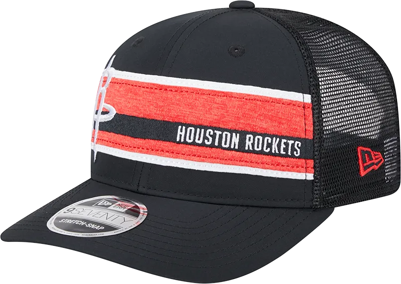 Men's Houston Rockets New Era 9SEVENTY Striped Trucker Stretch Snap Adjustable Cap