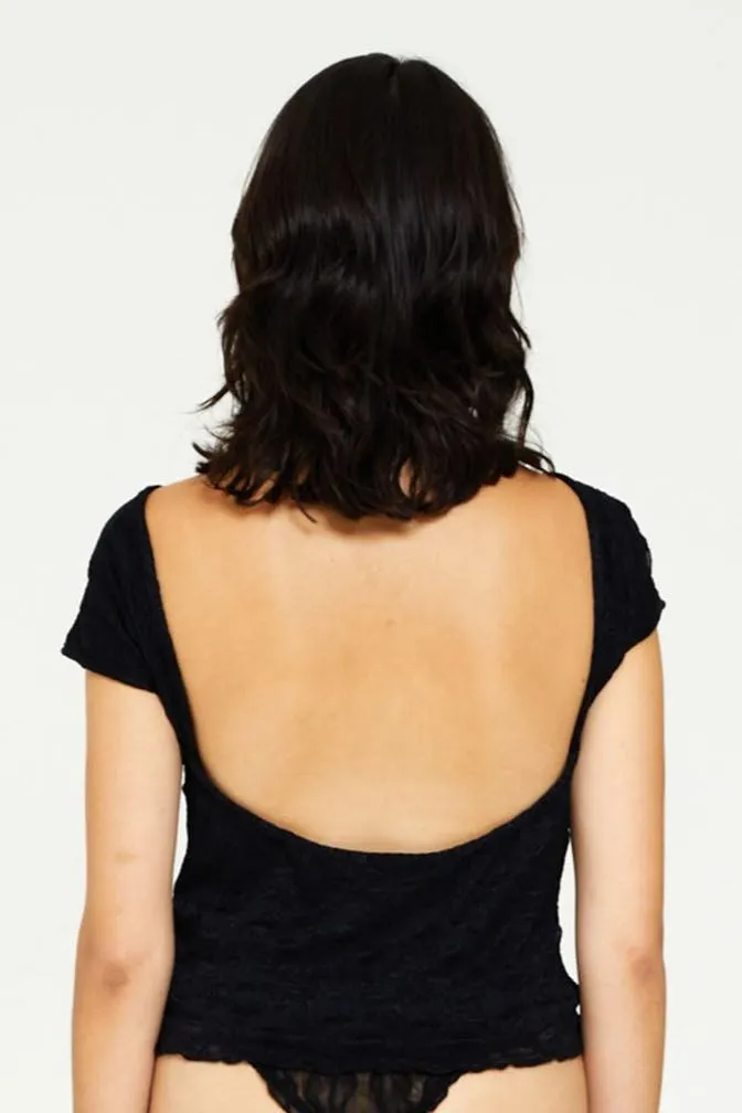 Moonlight Mesh Backless Tee - Black