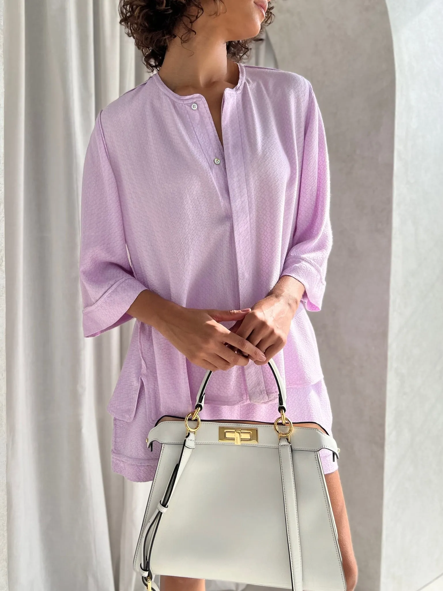 Neve Jacquard Flowing Shirt | Lilac