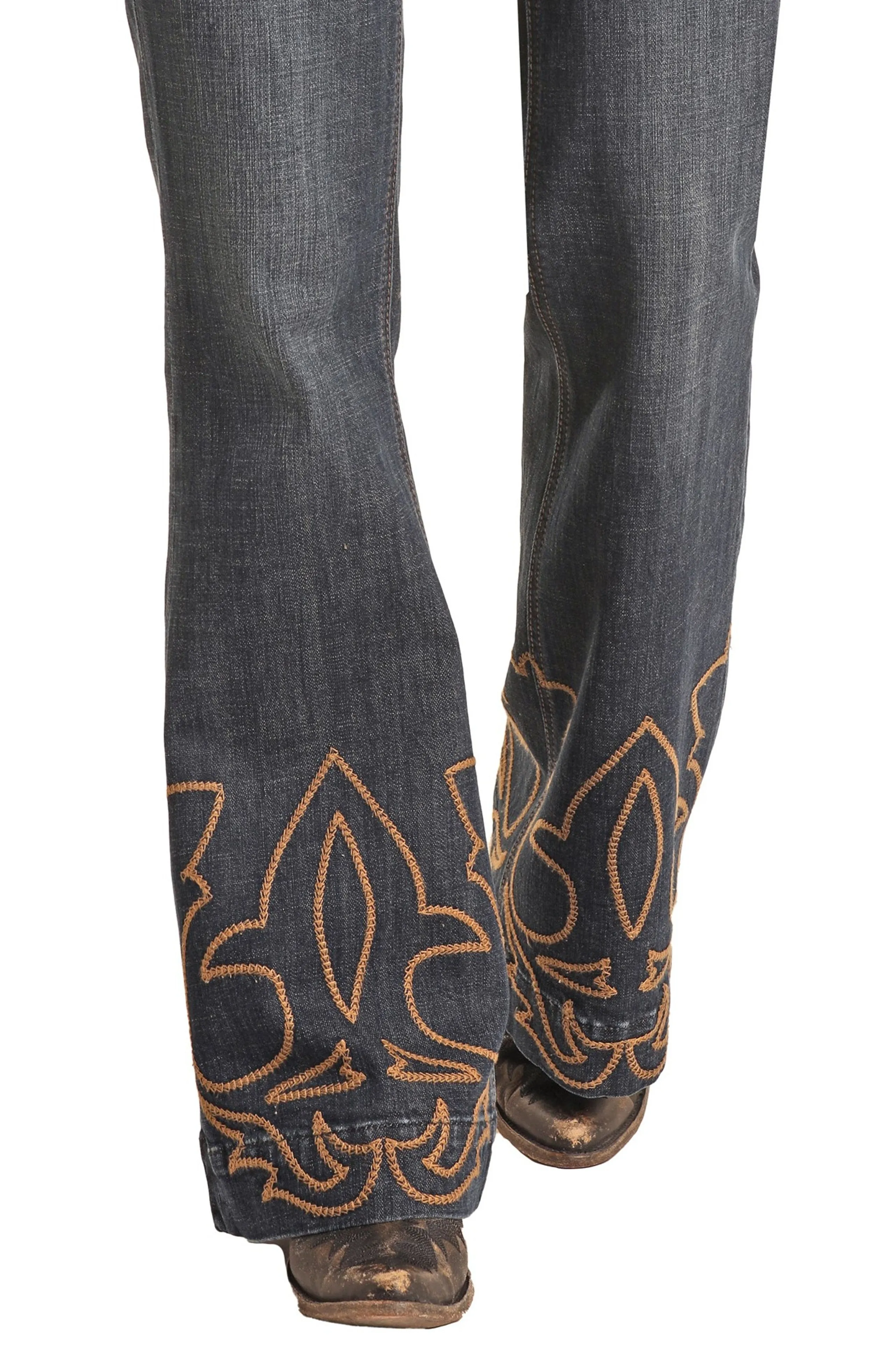 Panhandle Slim® Women's Rock & Roll Dark Wash Embroidered Hem Denim Jeans