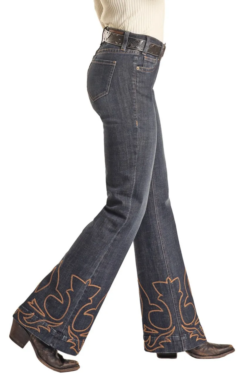 Panhandle Slim® Women's Rock & Roll Dark Wash Embroidered Hem Denim Jeans