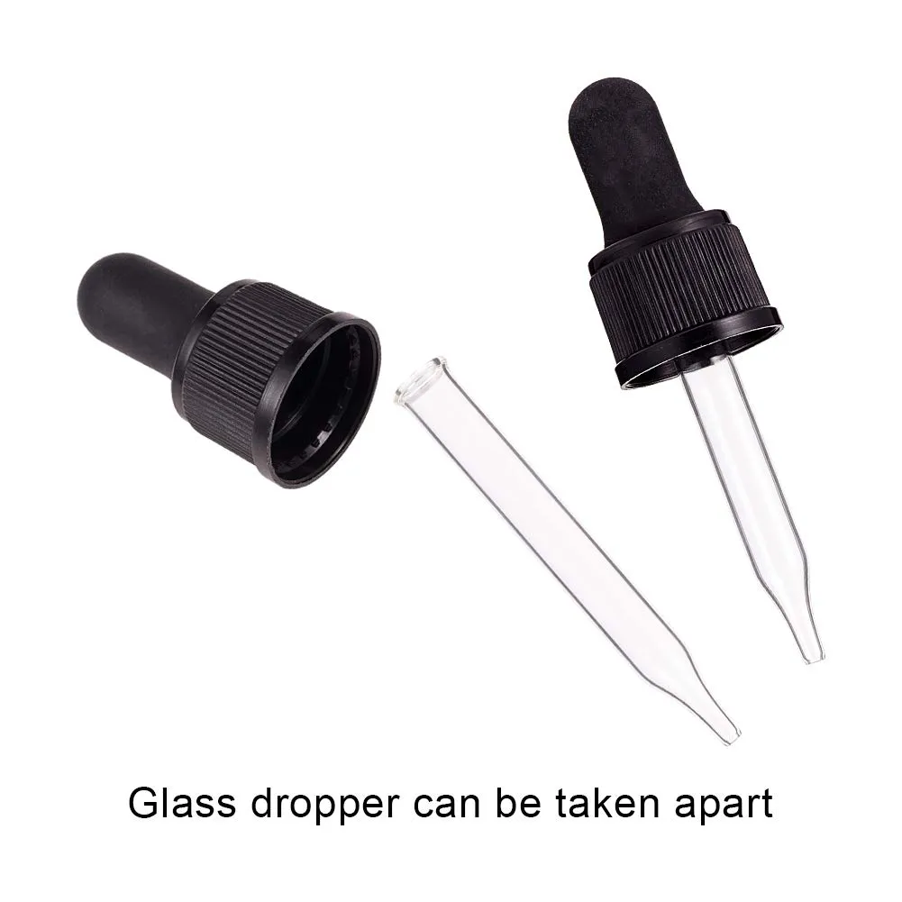 PH PandaHall Set of 12, Glass Eye Droppers for Essential Oil 10ml (1/3 Ounce) Pressure Rotating Cover Oil Droppers Pipettes Roller Tops for 10ml Essential Oil Bottles