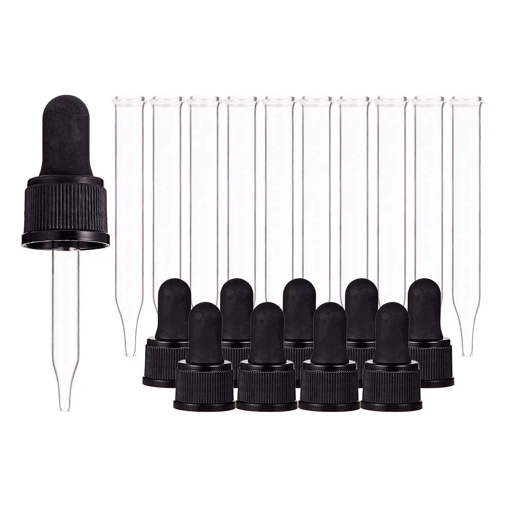 PH PandaHall Set of 12, Glass Eye Droppers for Essential Oil 10ml (1/3 Ounce) Pressure Rotating Cover Oil Droppers Pipettes Roller Tops for 10ml Essential Oil Bottles