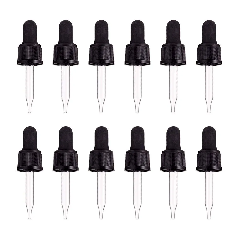 PH PandaHall Set of 12, Glass Eye Droppers for Essential Oil 10ml (1/3 Ounce) Pressure Rotating Cover Oil Droppers Pipettes Roller Tops for 10ml Essential Oil Bottles