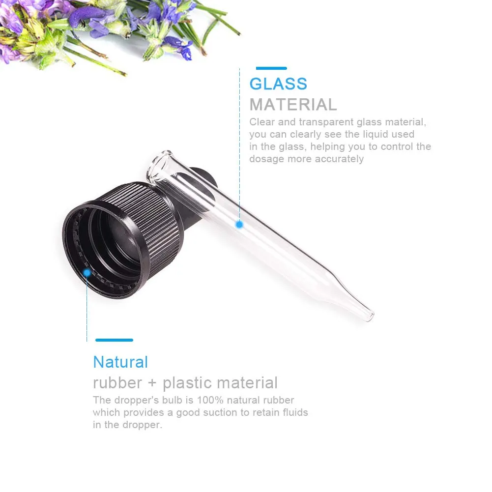 PH PandaHall Set of 12, Glass Eye Droppers for Essential Oil 10ml (1/3 Ounce) Pressure Rotating Cover Oil Droppers Pipettes Roller Tops for 10ml Essential Oil Bottles