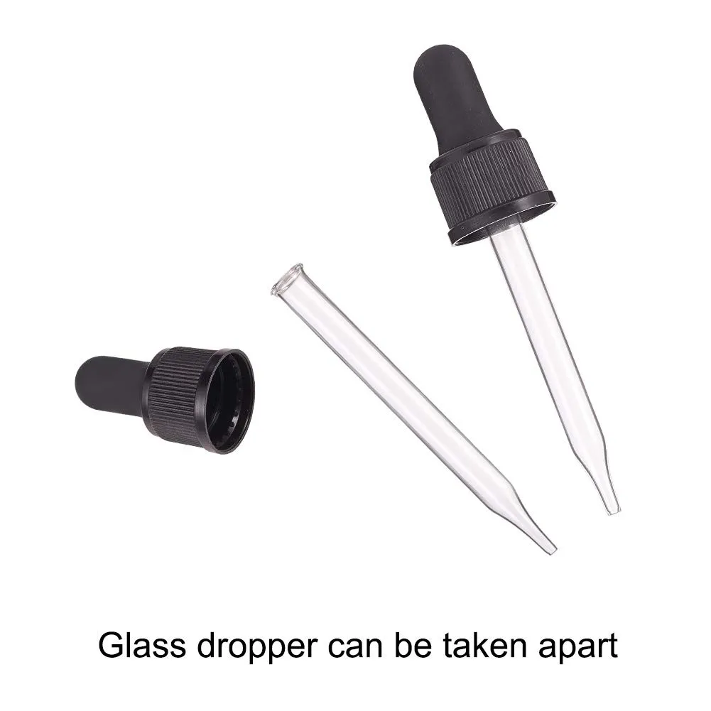 PH PandaHall Set of 12, Glass Eye Droppers for Essential Oil 30ml (1 Ounce) Pressure Rotating Cover Oil Droppers Pipettes Roller Tops for Essential Oil Bottles