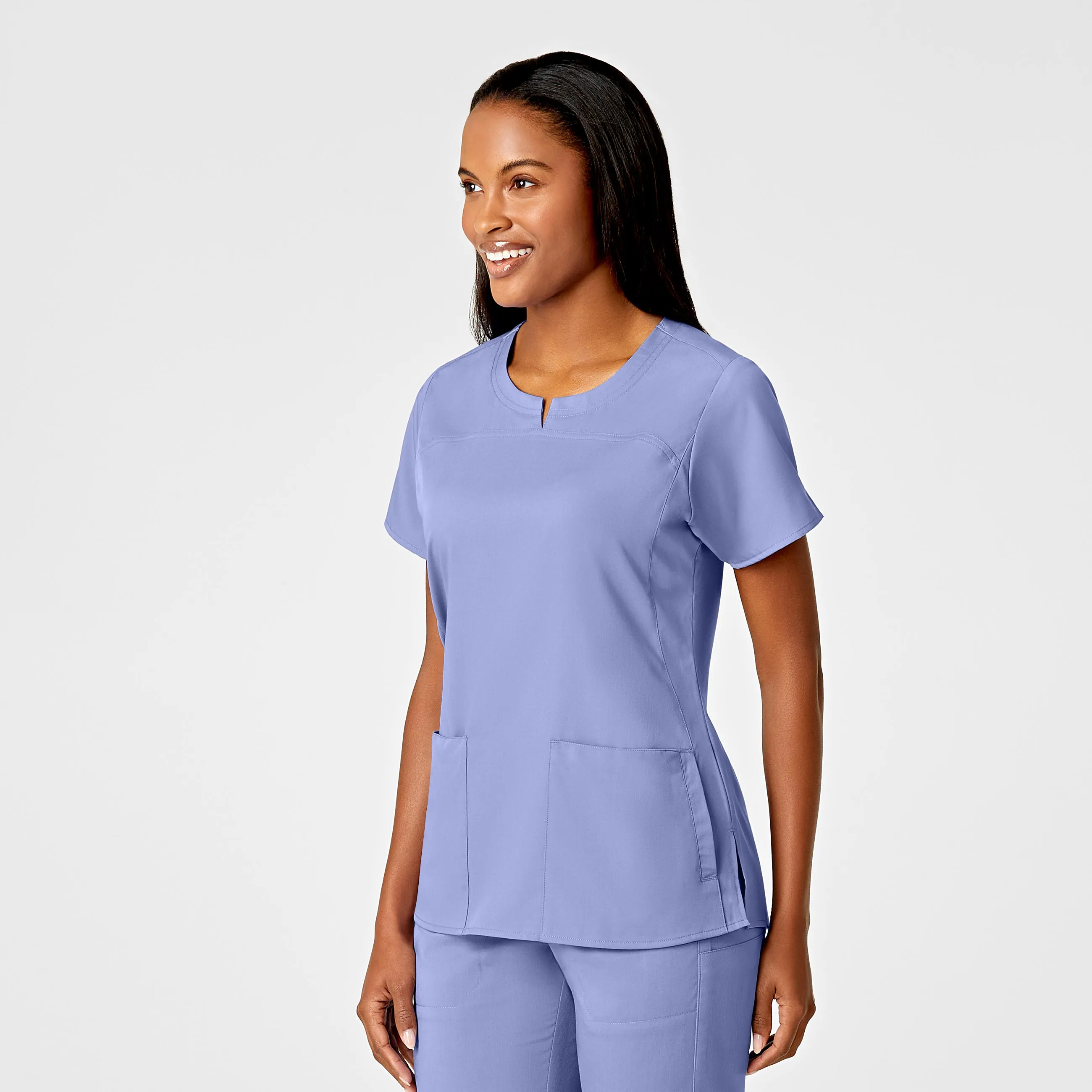 PRO Women's 4 Pocket Notch Neck Scrub Top - Ceil Blue