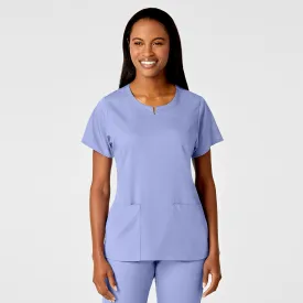 PRO Women's 4 Pocket Notch Neck Scrub Top - Ceil Blue