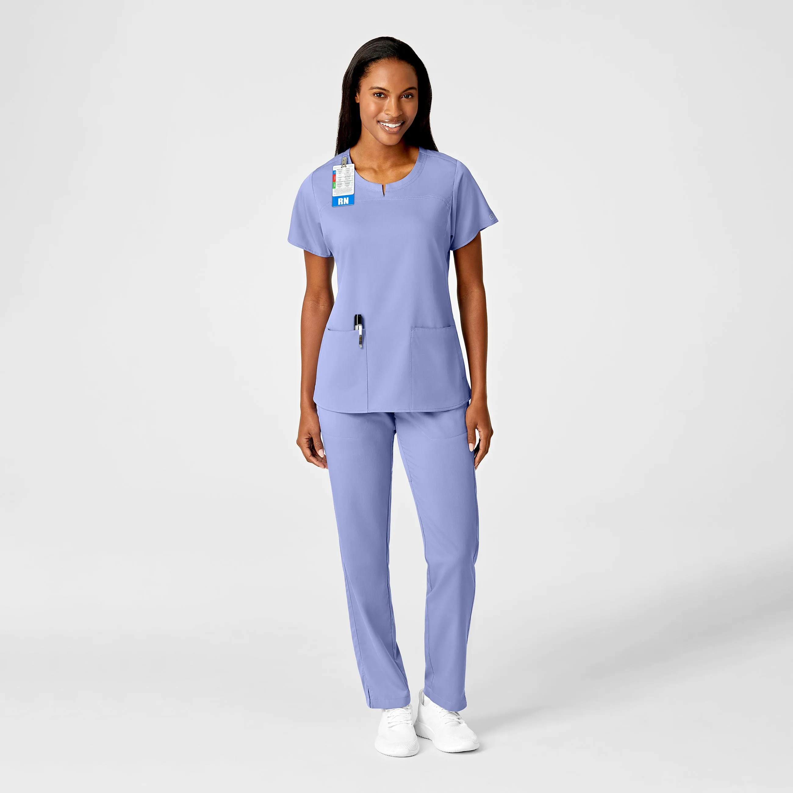 PRO Women's 4 Pocket Notch Neck Scrub Top - Ceil Blue