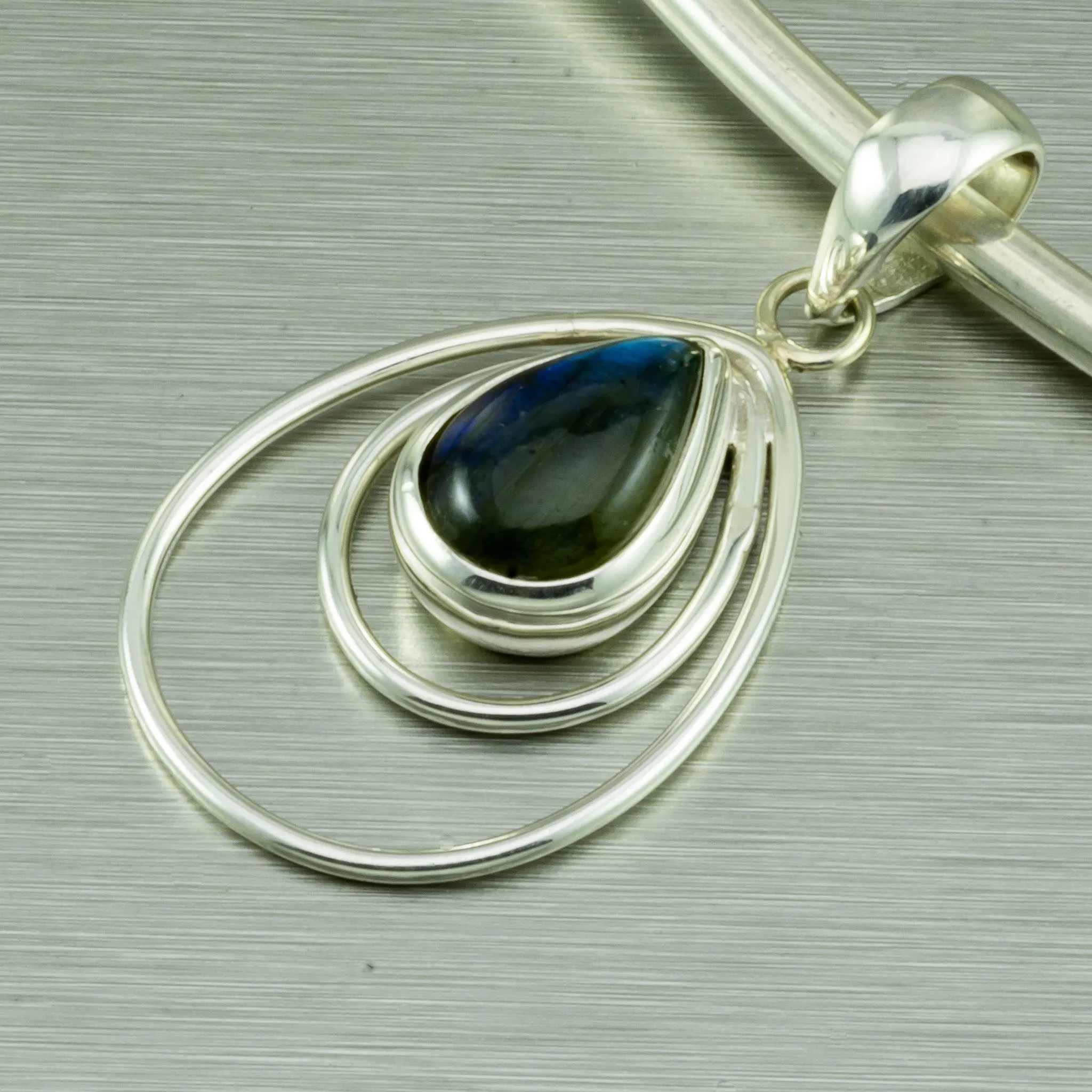 Rainbow Moonstone Teardrop Necklace. 92.5% Sterling Silver