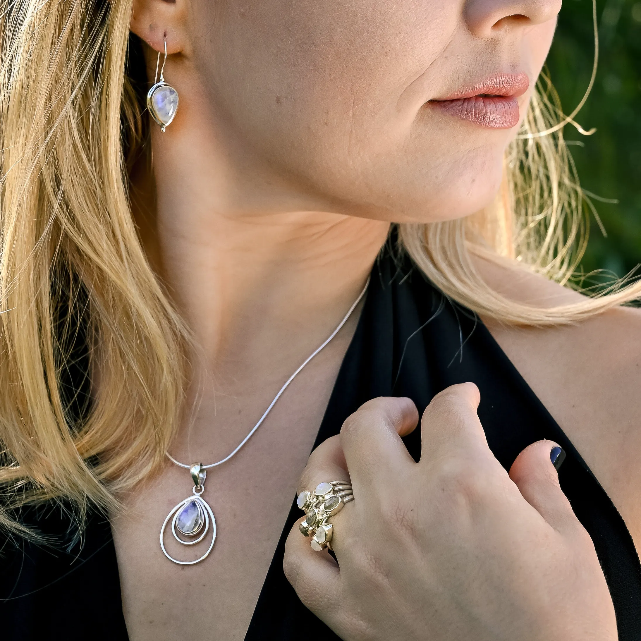 Rainbow Moonstone Teardrop Necklace. 92.5% Sterling Silver