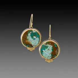 Round Turquoise Earrings with 22k Gold Trios