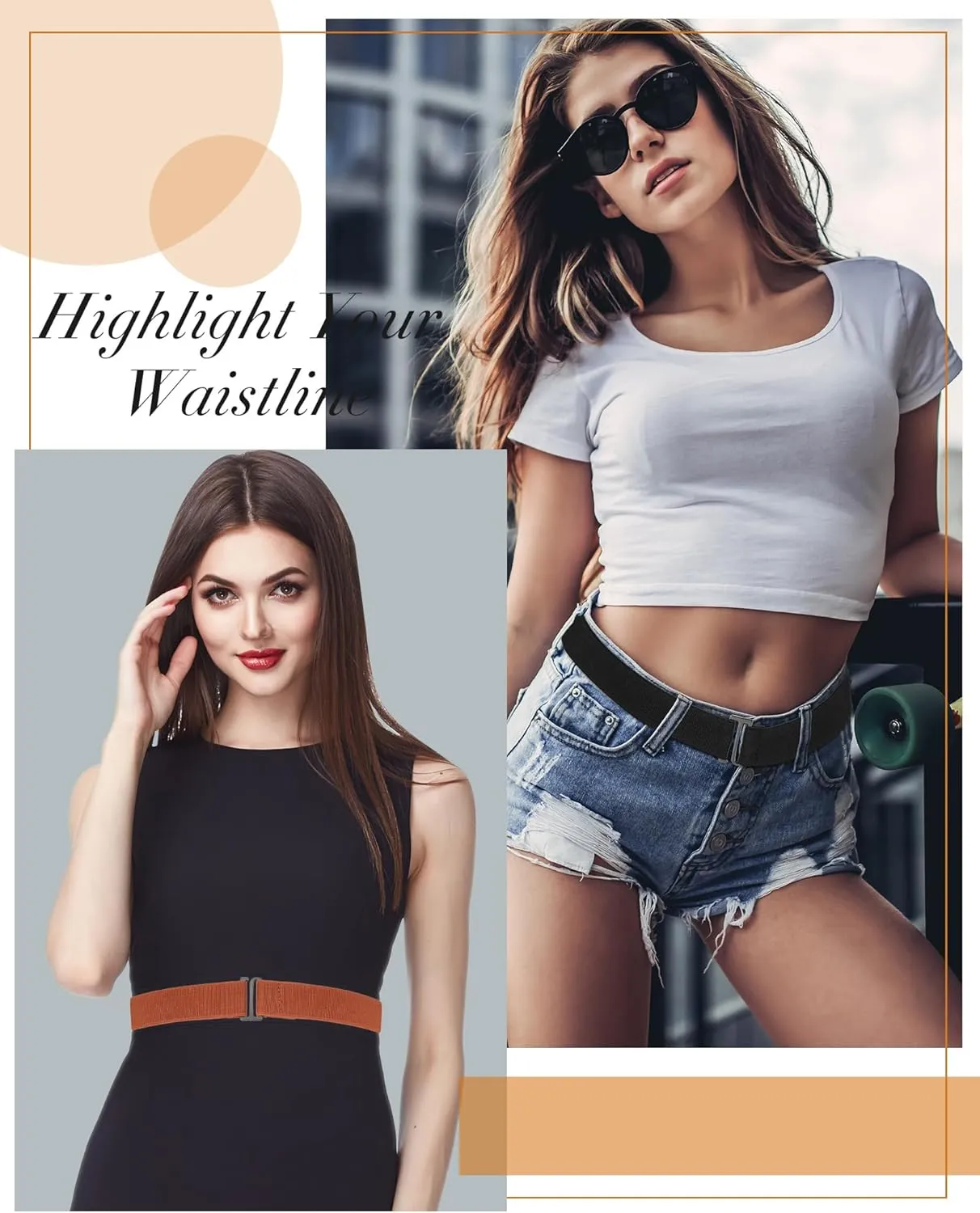 SATINIOR 2/3/4 Pack Women Elastic Stretch Belt Invisible Belts with Flat Buckle for Jeans Pants Dresses