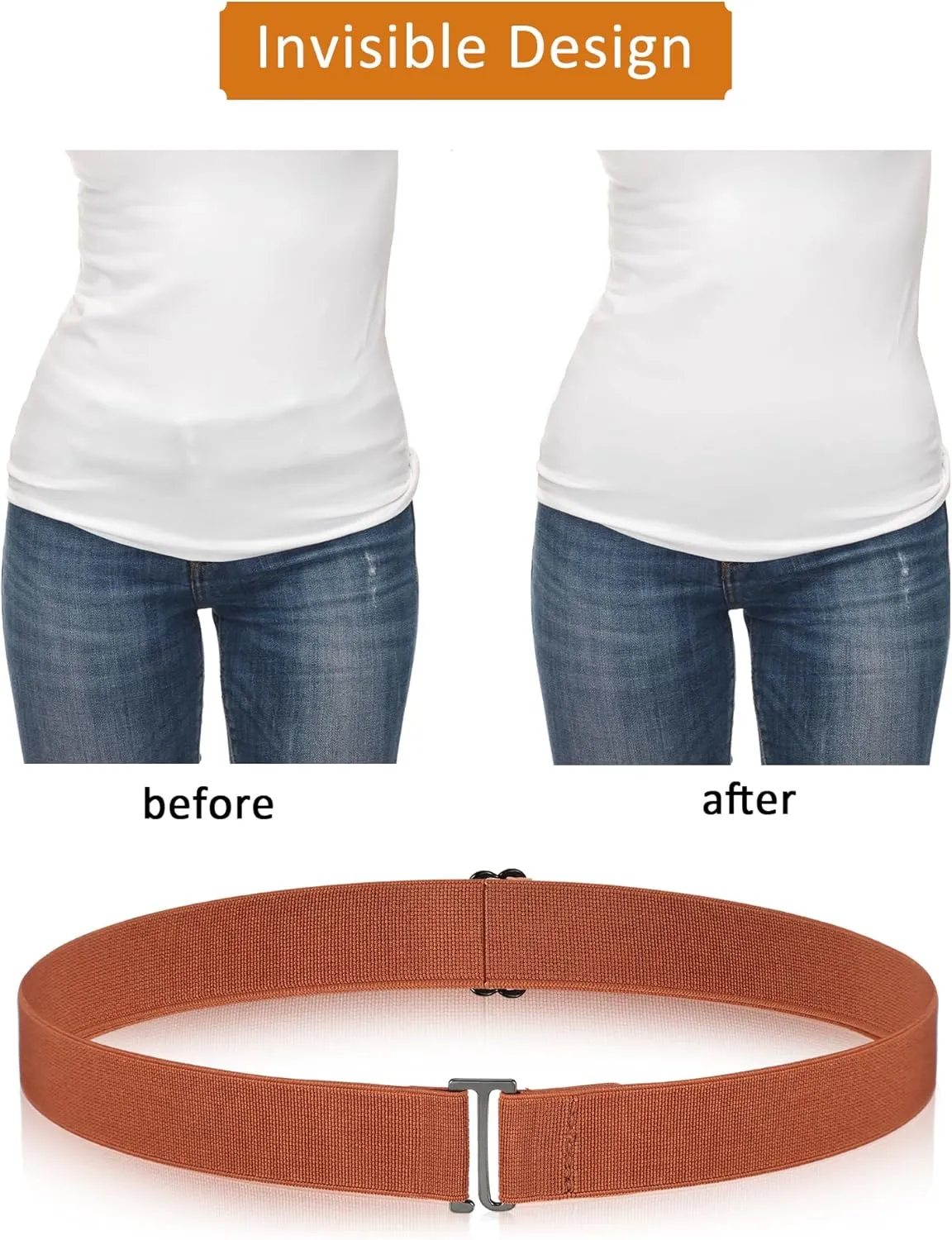 SATINIOR 2/3/4 Pack Women Elastic Stretch Belt Invisible Belts with Flat Buckle for Jeans Pants Dresses