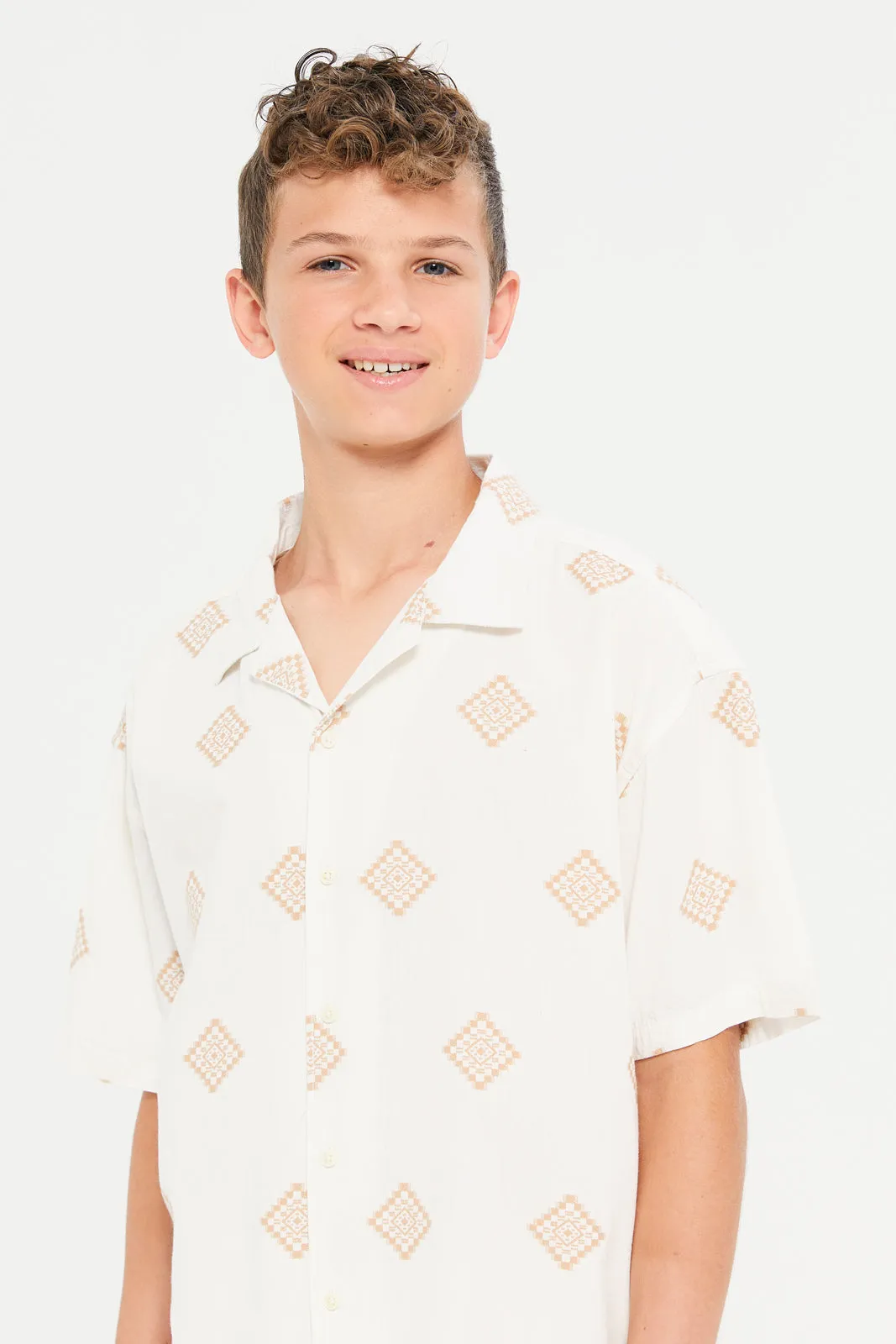 Senior Boys Beige Printed Shirt
