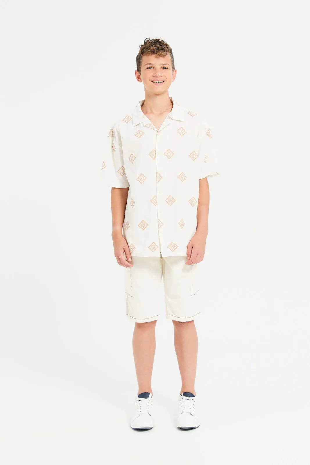 Senior Boys Beige Printed Shirt