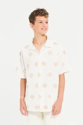 Senior Boys Beige Printed Shirt