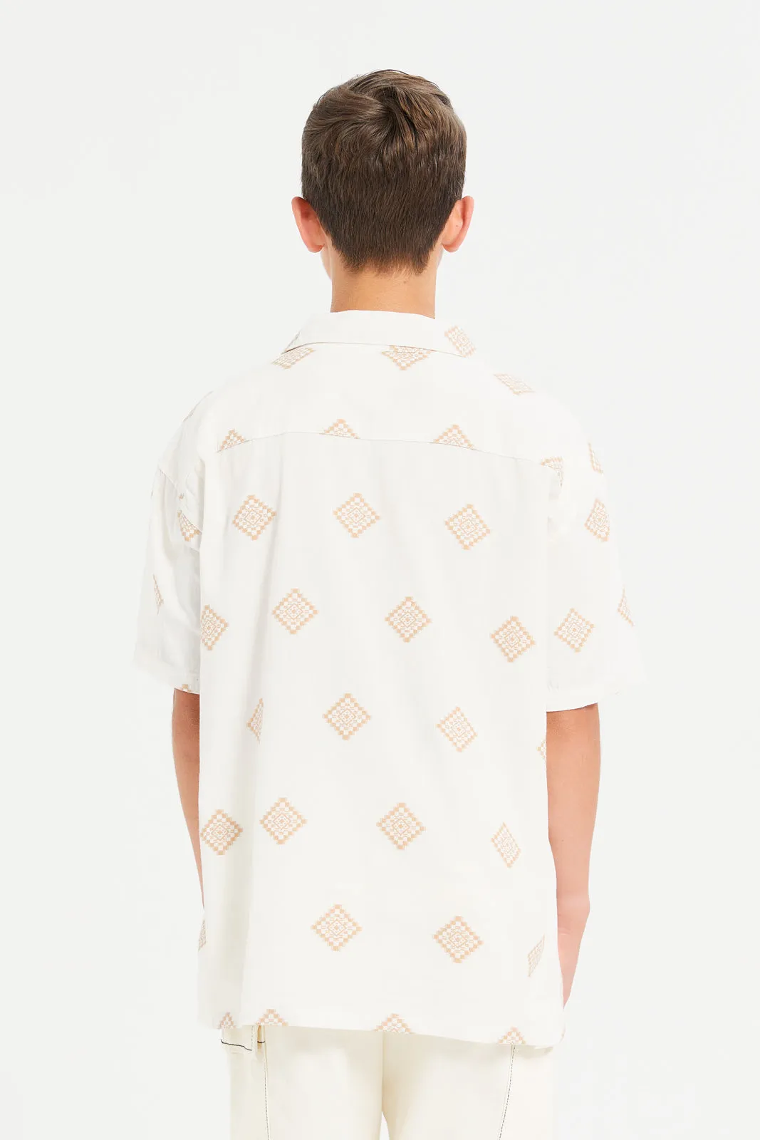 Senior Boys Beige Printed Shirt