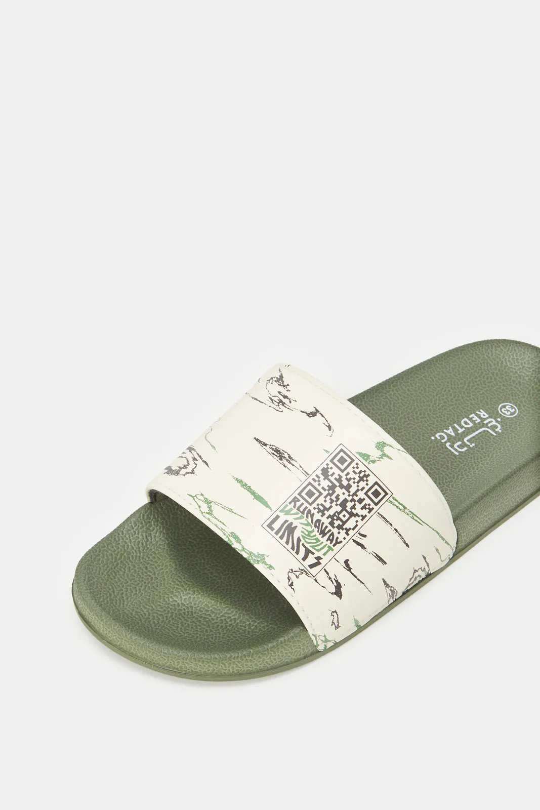 Senior Boys Green Printed Padded Slide