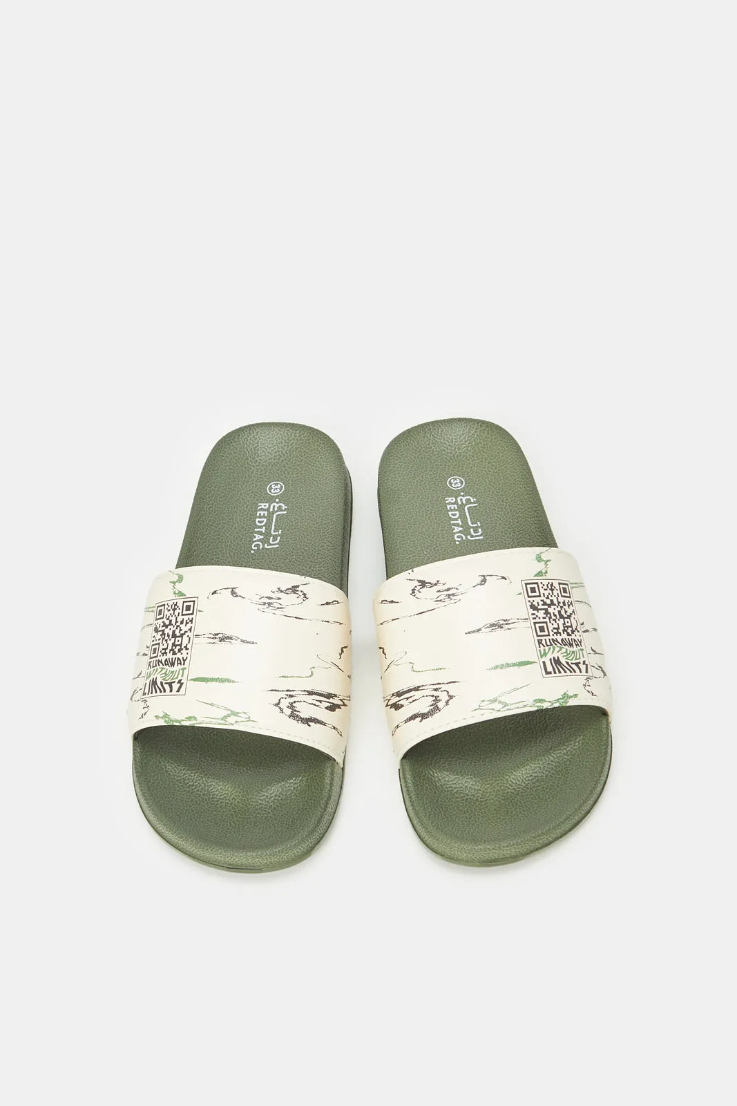 Senior Boys Green Printed Padded Slide