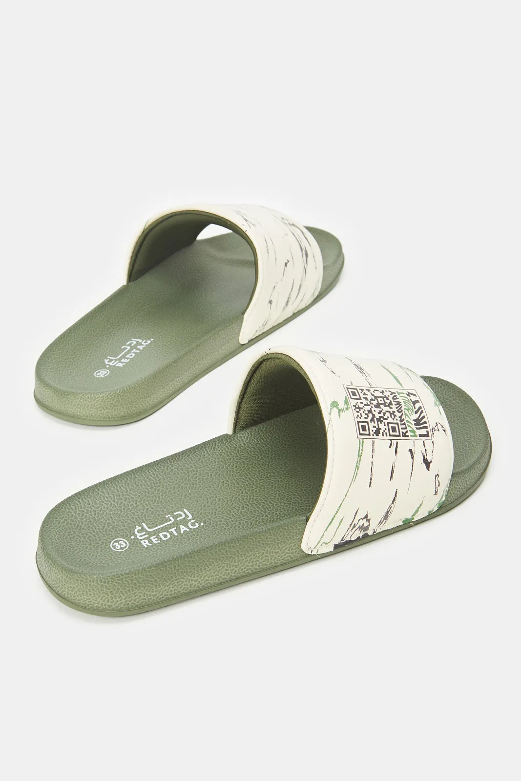 Senior Boys Green Printed Padded Slide