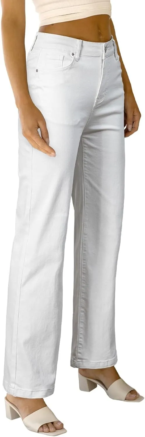 Sidefeel Women's Wide Leg Jeans Casual High Waisted Straight Zimbaplatinum Denim Pants with Pockets