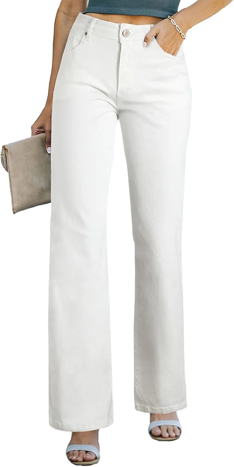 Sidefeel Women's Wide Leg Jeans Casual High Waisted Straight Zimbaplatinum Denim Pants with Pockets