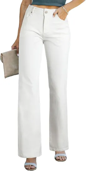 Sidefeel Women's Wide Leg Jeans Casual High Waisted Straight Zimbaplatinum Denim Pants with Pockets