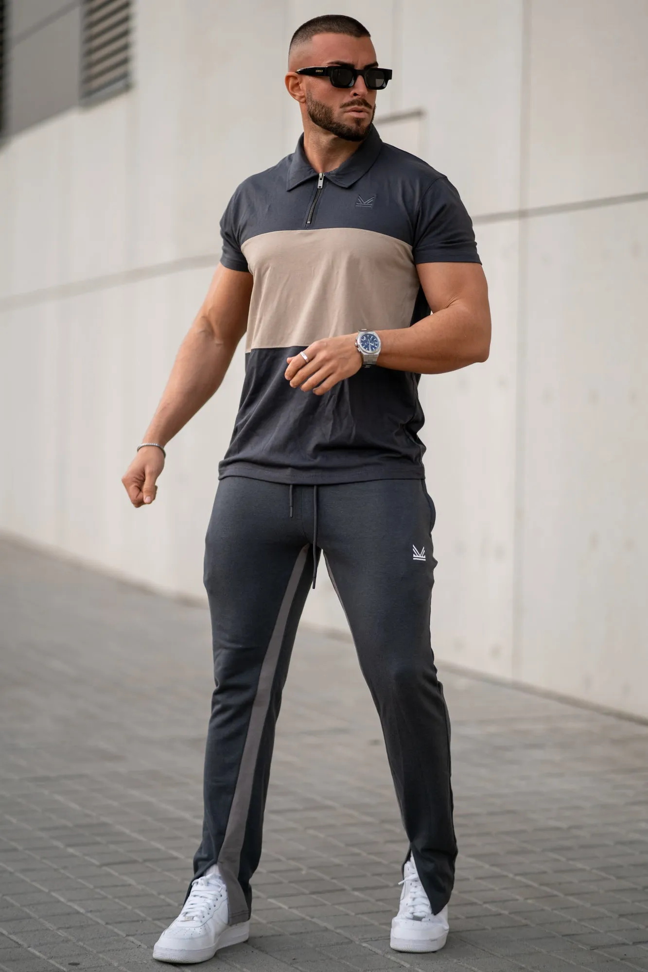 Split Cotton Tracksuit with Bootcut Trouser - Solid Grey
