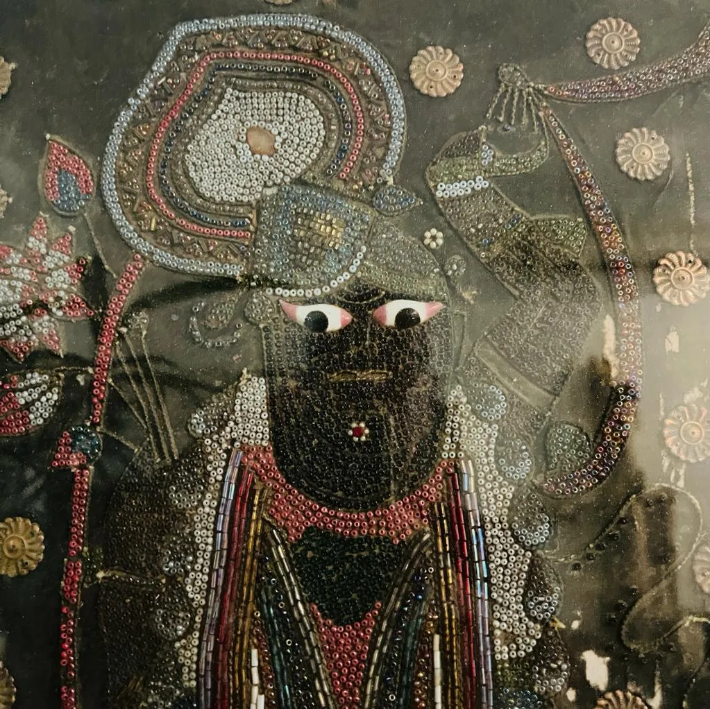 Srinathji 9 : Embellished Vintsge Pichwai Painting in Black ( Framed)