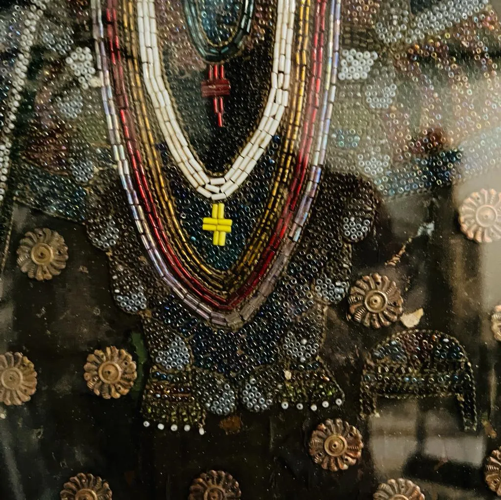 Srinathji 9 : Embellished Vintsge Pichwai Painting in Black ( Framed)