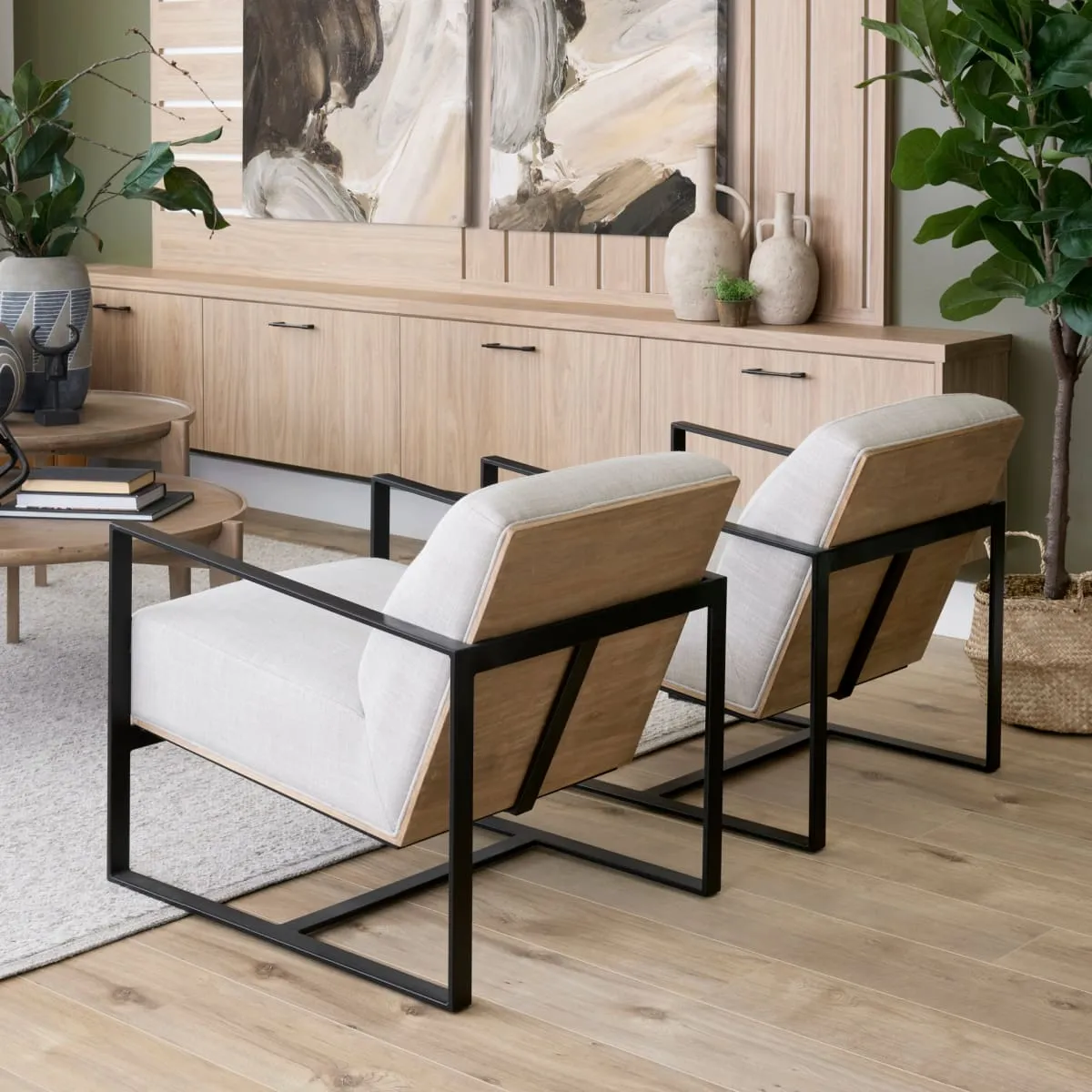 Stamford Accent Chair Beige Fabric | Black Metal