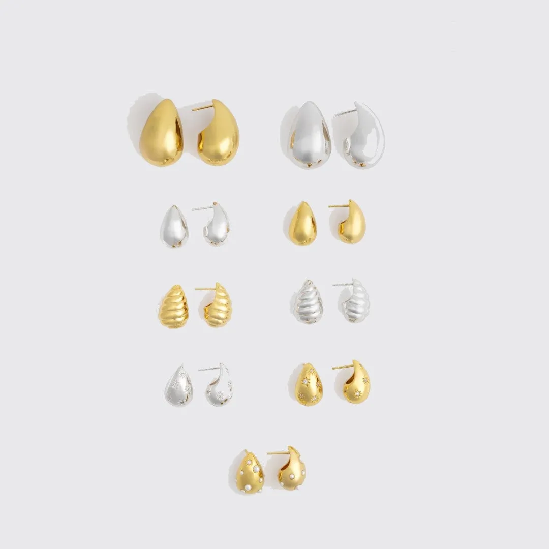 Teardrop Seashell Silver 20mm Stud Earrings