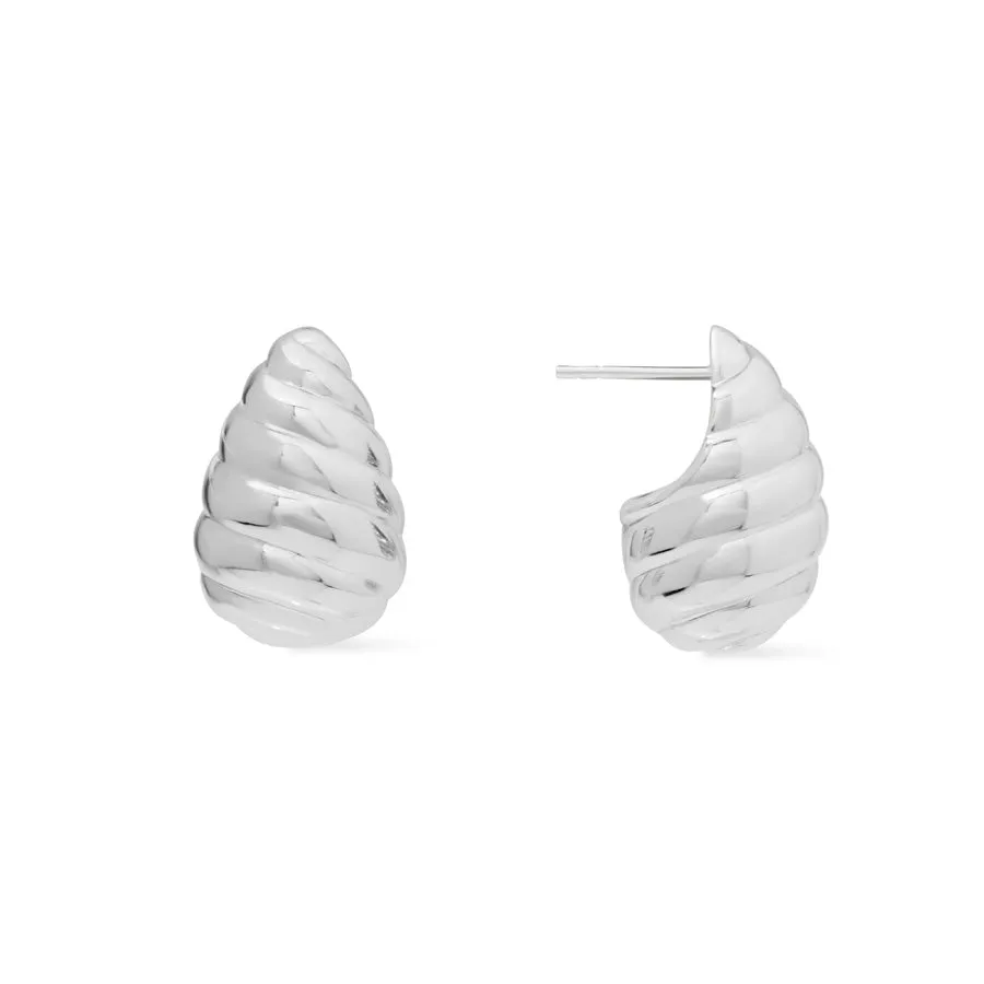 Teardrop Seashell Silver 20mm Stud Earrings