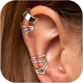 THUNARAZ 925 Sterling Silver Ear Cuffs for Women No Piercing Minimalist Helix Fake Piercing Cartilage Cuff Earrings 4 Styles
